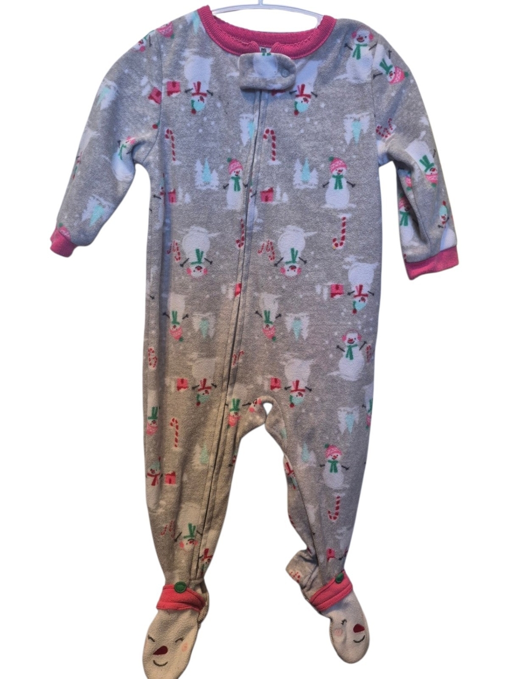 Carter's Grey and Pink Snowman Footie Pajamas